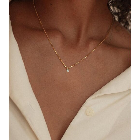 Women Aquamarine Emerald Birthstone Gold Blue Green Cubic Zirconia Pendant Gift - Picture 7 of 9